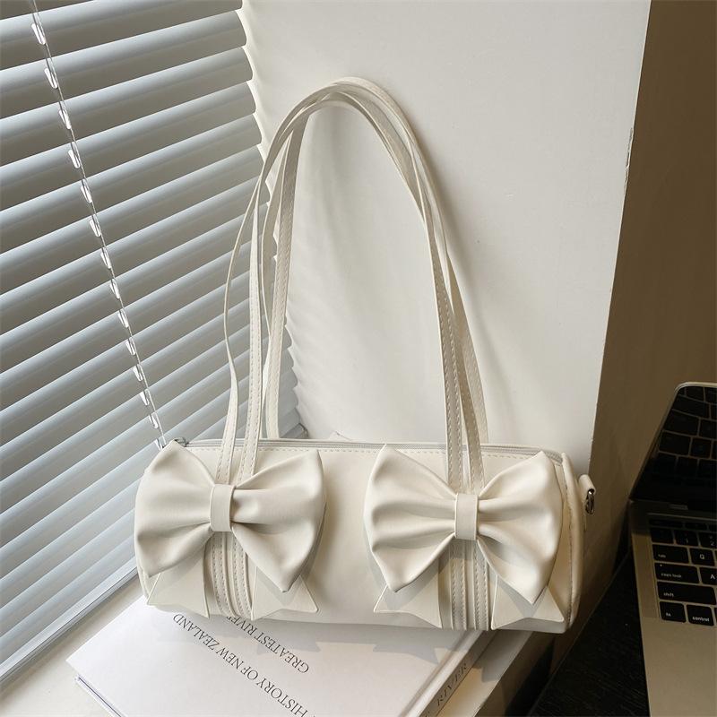 Elegant Bow Women's Small Pillow Handbags Pu Leather Ladies Shoulder Underarm Bags Barrel-shaped Purse Female Tote Crossbody Bag