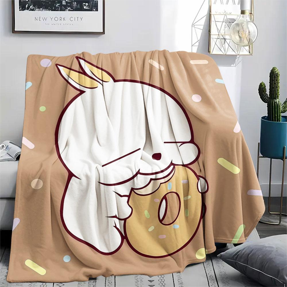 Mashimaro Cartoon Printed Flannel Blanket, soft throw for bedroom sofa, washable, Christmas present, great gift.