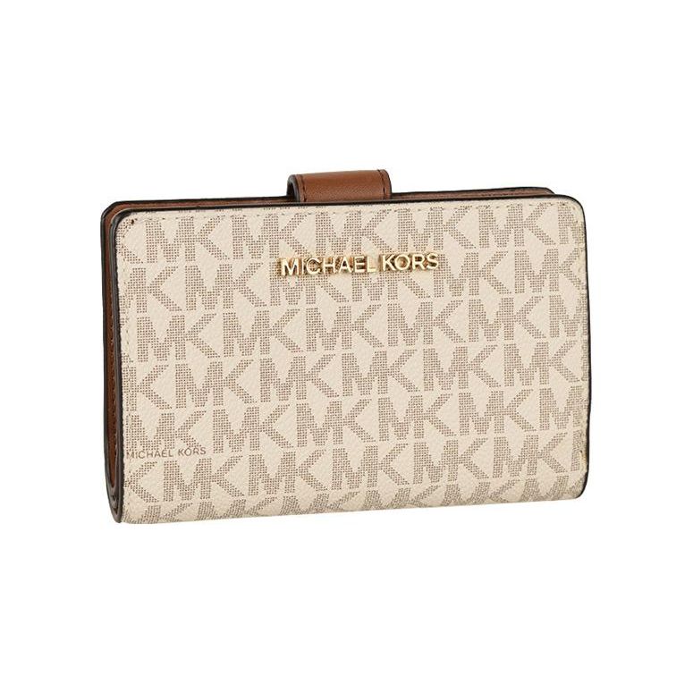 Michael Kors Metal Logo Double Fold PVC Leather Wallet Women wallet Beige D35F8GTVF2B-VANILL