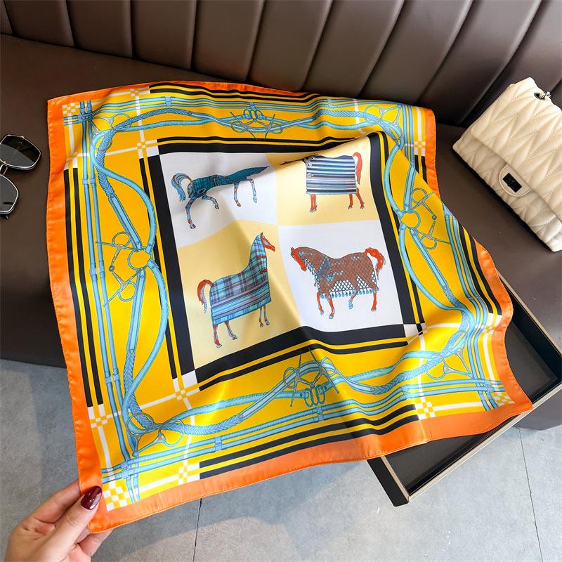 European American Style Printed Silk Like Square Scarf For Women 66*70cm