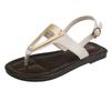 Damenmode Sandalen Sommer Neu Runde Zehenspitze Zehensteg Metallschnalle mit Weicher Sohle Rutschfest Abriebfest Flache Schuhe