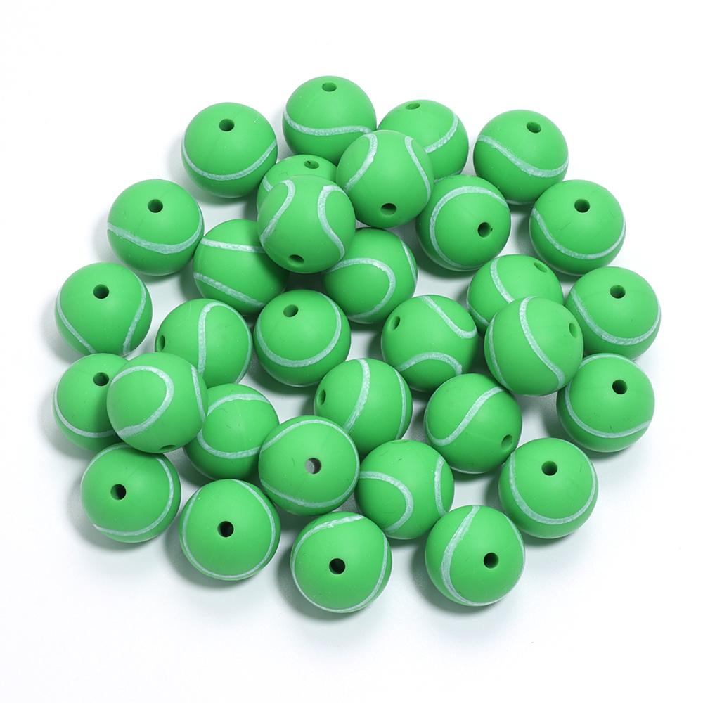 5Pcs 15mm Printed Silicone Beads Colorful Soccer Baseball Basketball Sport Silicone Round Beads DIY Keychain Jewelry Accessories