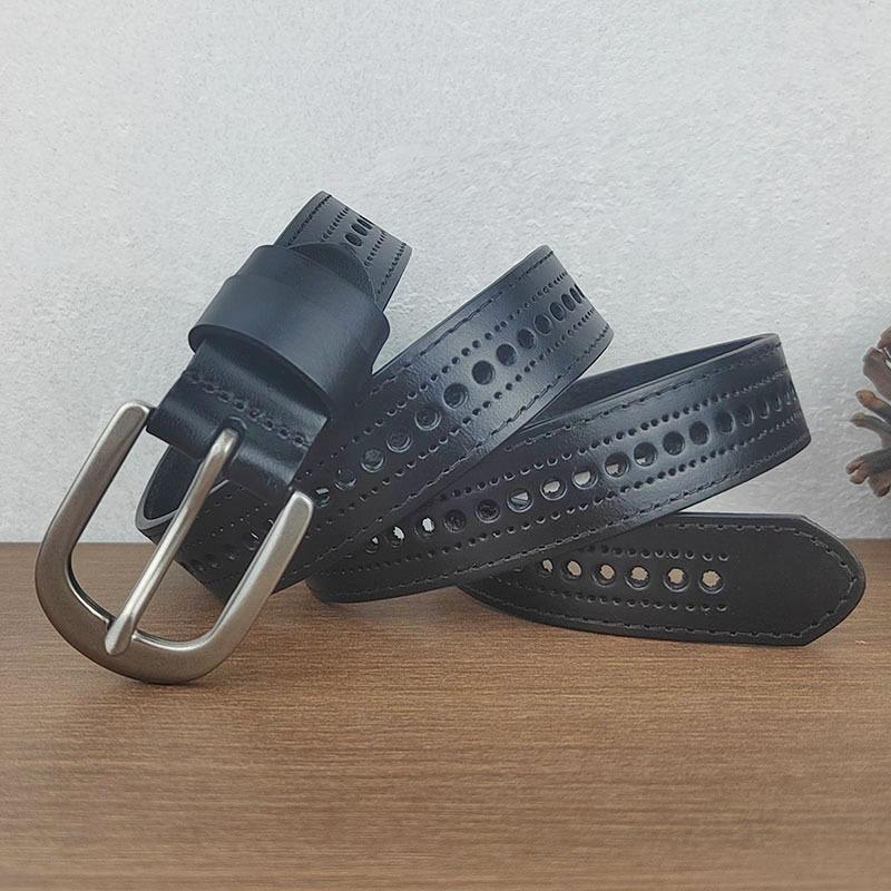 Hollow Belt Women'S Leather Pin Buckle Casual First Layer Cowhide Belt Women'S Fashion Non-Punching Jeans Belt