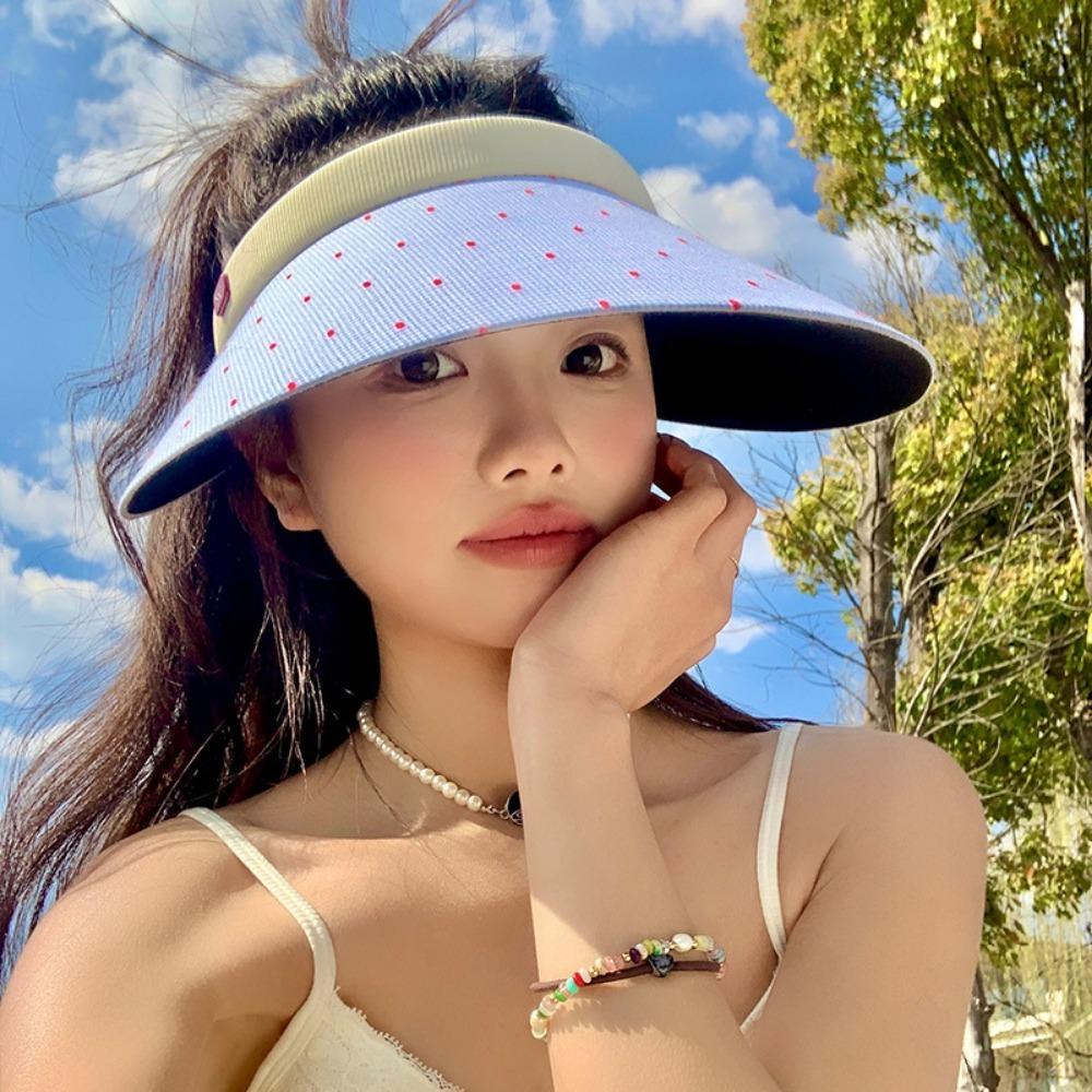Anti-UV Woman Sun Hat Colorful Dot Visor Cap Simple Empty Top Cap  Outdoor
