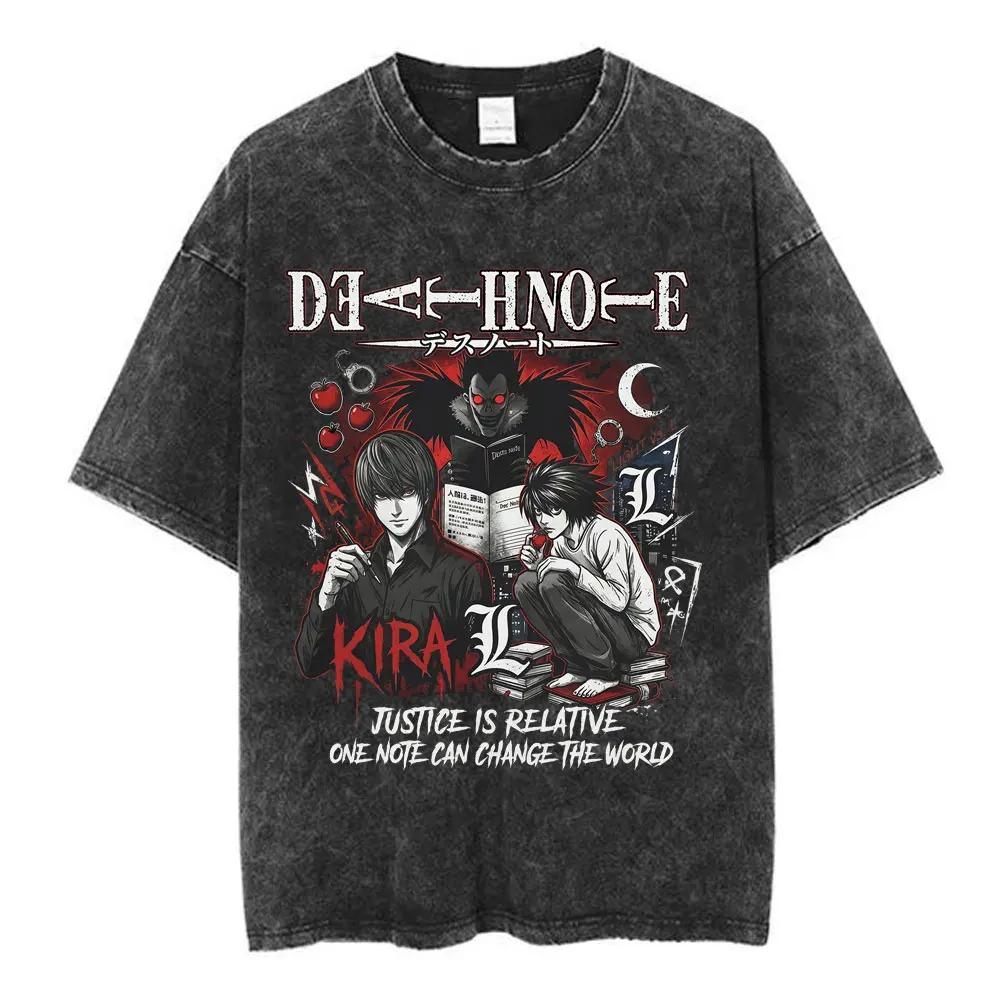 Death Note Ryuk Yagami Light Vintage Washed T Shirt Oversized Women Men Cotton Tshirt Fashion Short Sleeve Tshirts Streetwear