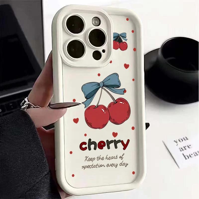 Phone Case For Motorola Moto Edge 50 Pro Fusion 40 NEO G84 G35 G85 5G G22 G32 G52 G30 G60 Cover Cherry Fruit Bow Silicone Funda
