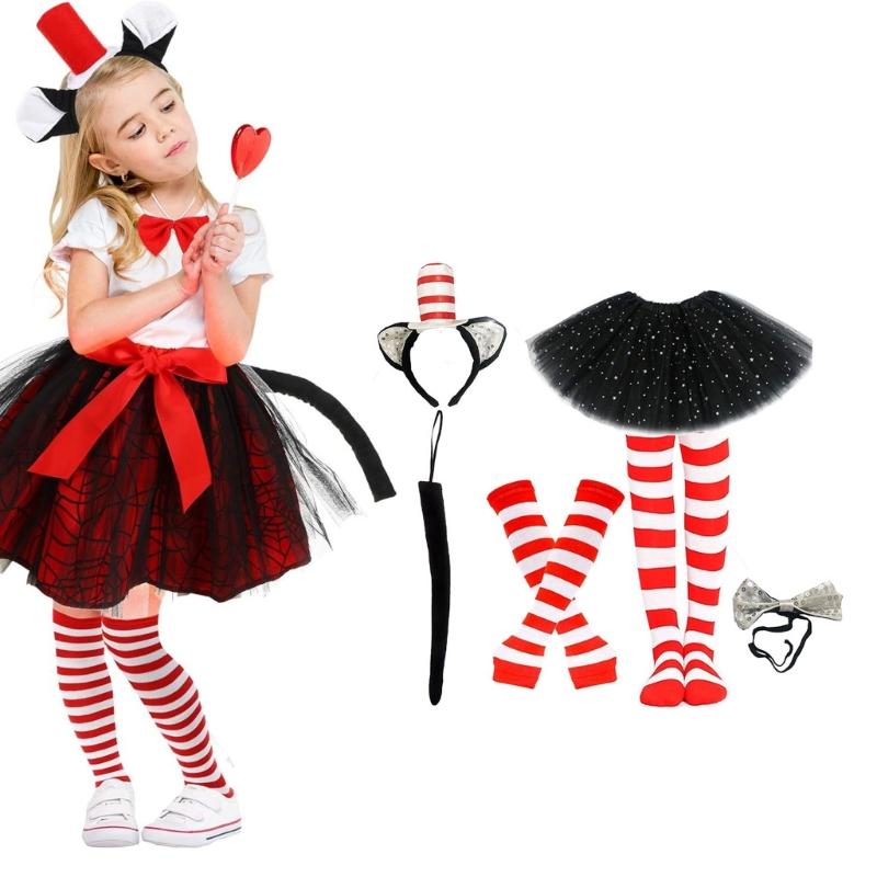 Cats Costume Accessories Cats Ear Headband Cats Tail Glove Bowtie for Women Girl Cosplay Christmas Halloween Dress Up