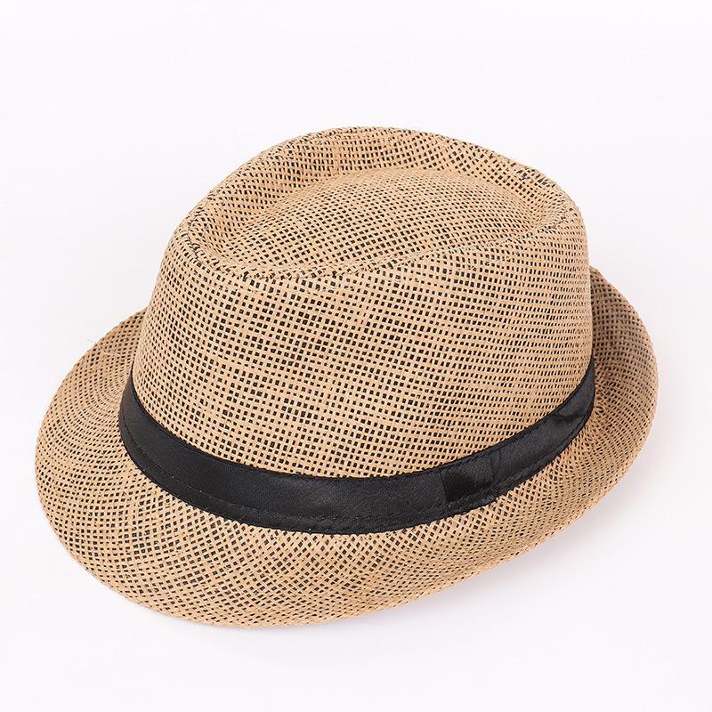 Jazz hat, linen solid color top hat, men's and women's crimped couple's sun hat