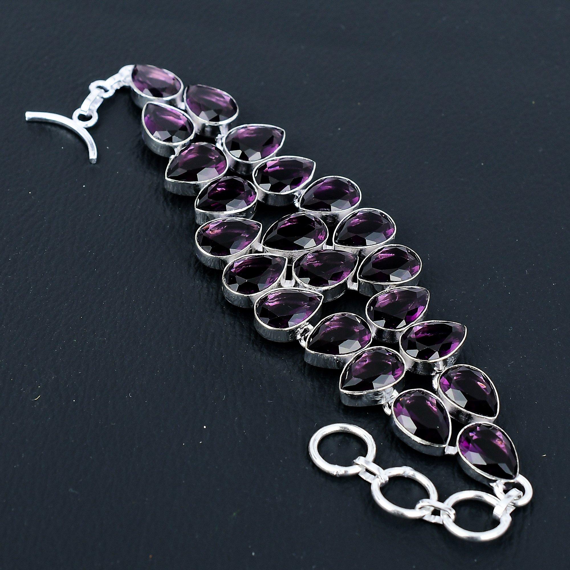 

Ювелирный браслет из стерлингового серебра 925 пробы ручной работы с аметистом, серебряный браслет, браслет с аметистом для женщин, браслет унисекс для подарков 8