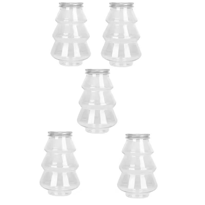 500ml Christmas Candy Biscuits Bottle Christmas Tree Shape Drink Bottles Juice Milk Tea Jar Food Storage Container Party Favors