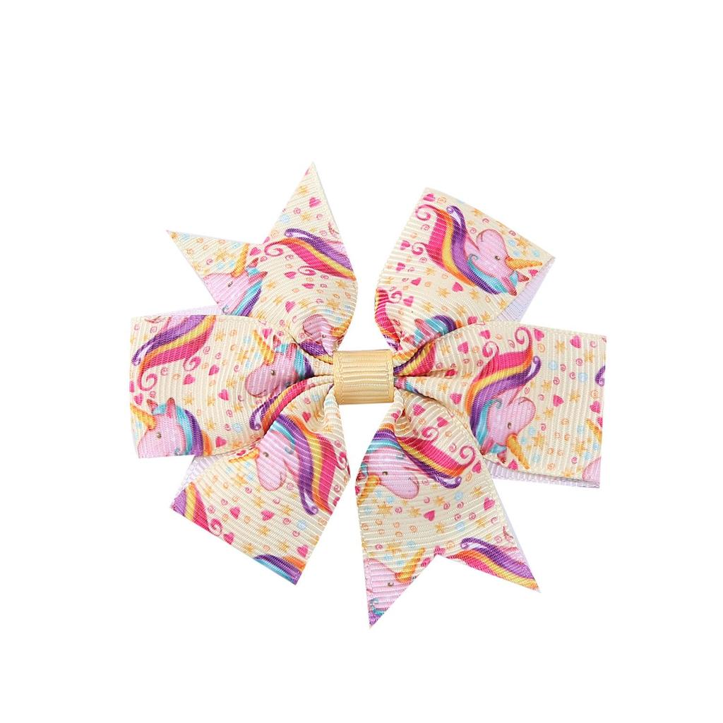 A313 Einhorn Grosgrainband Sechs-Schleifen Haarklammer für Kinder – Weihnachtsedition