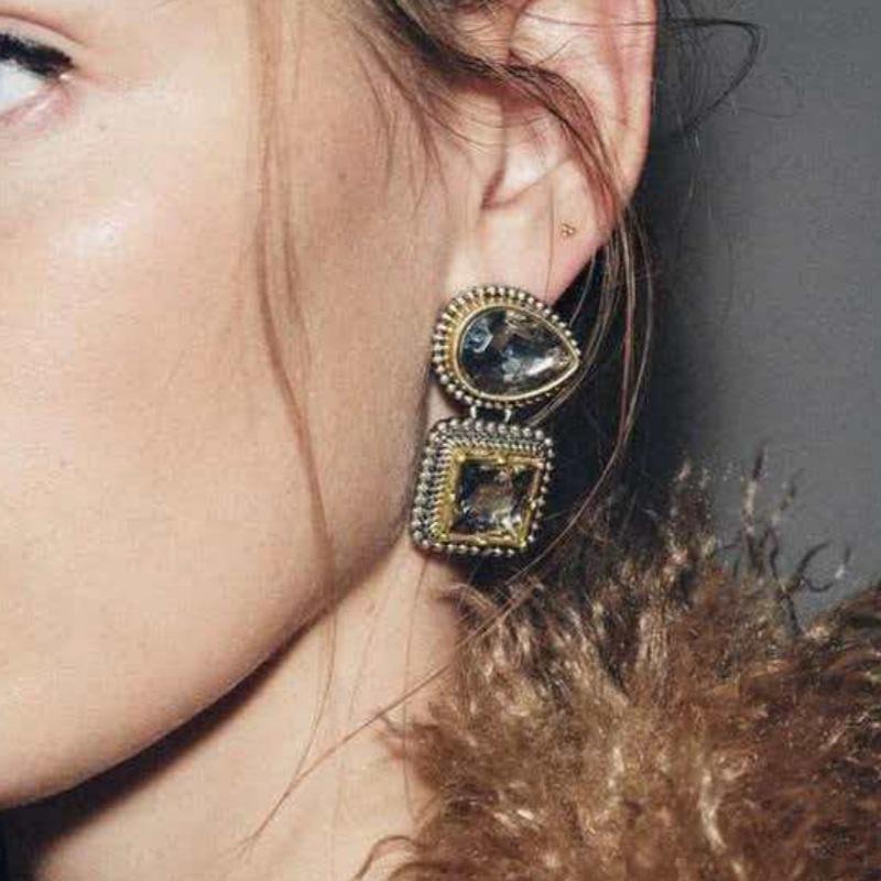 Vintage Crystal Patchwork Water Drop Geometric Rhinestone Earrings for Women