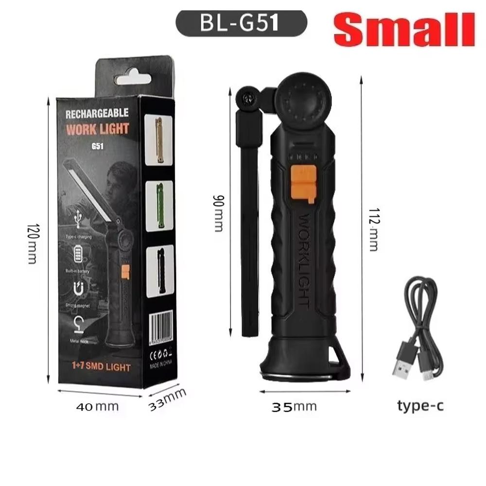 Portable COB LED Flashlight USB Rechargeable Work Light Magnetic Super Bright Folding Lantern Built-in Battery Camping Torch