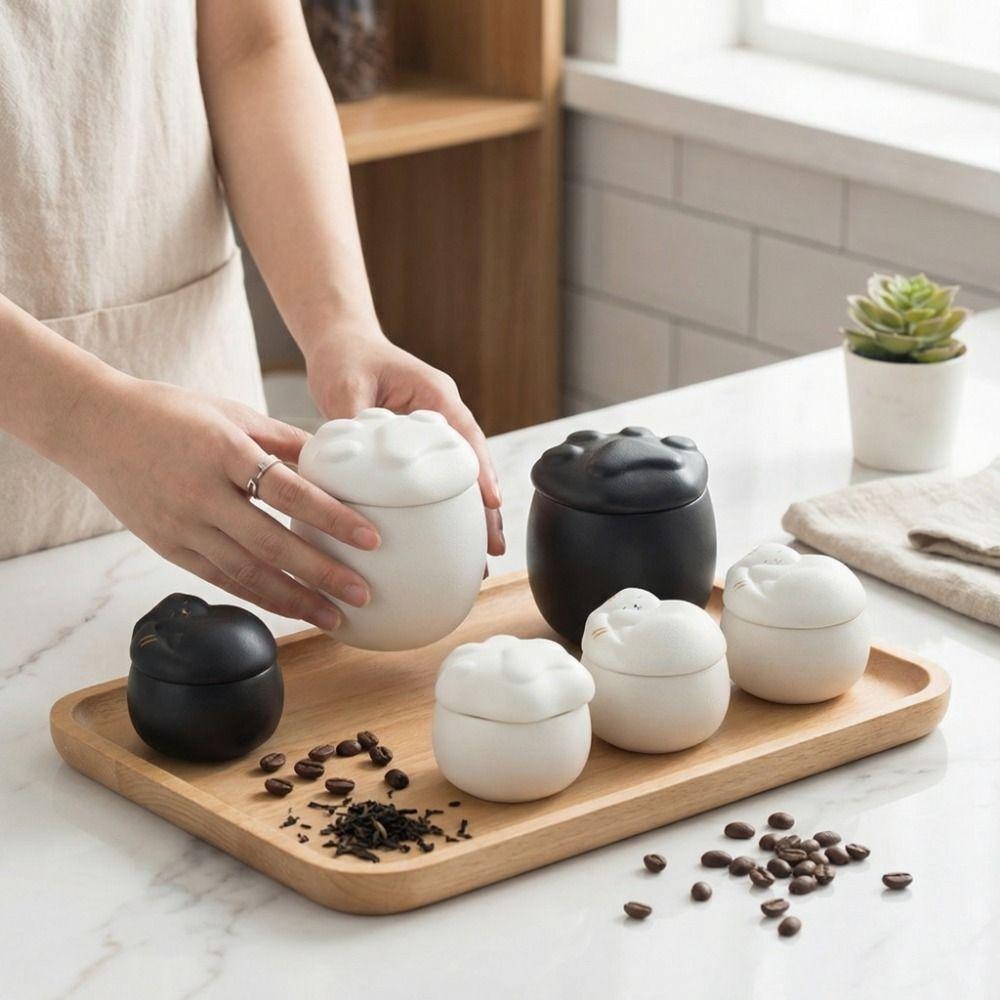 Cat Styling Ceramic Sealing Jar Cartoon Coffee Sealed Jars Candy Jar  Desktop Decoration