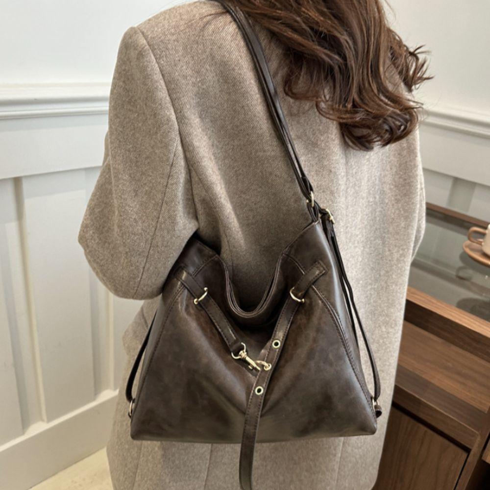Leather Buckle Shoulder Bag New Design Women Backapck Casual Vintage Tote Bag Lady