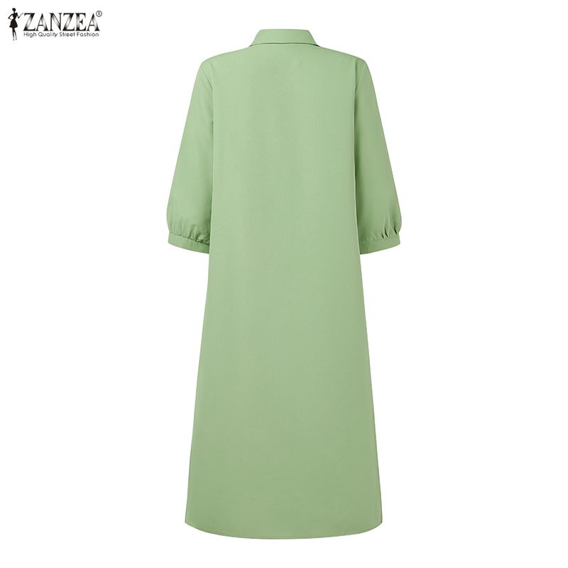 ZANZEA Women Casual Turn Down Collar Long Sleeve Loose Shirt Dress