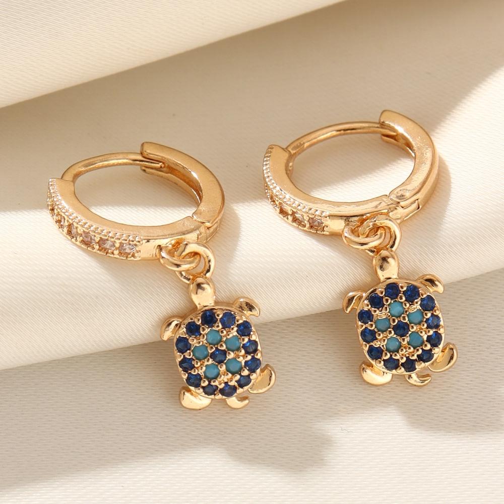 1 Pair Cute Turtle Dangle Earrings for Women Cubic Zirconia Jewelry Daily Wedding Party Accessories