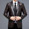 2025 New Men's Slim-Fit Casual Leather Jacket with Suit Collar - Middle-Aged Korean-Style Dad's Coat