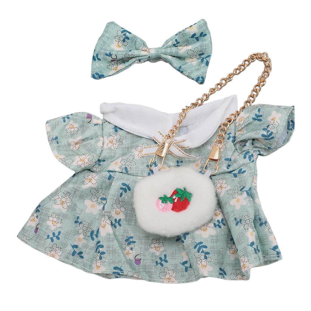 Plush Doll Clothes Cotton and Cloth Bow Tie 20cm Plush Doll Outfits Dress with Strawberry Bag 2