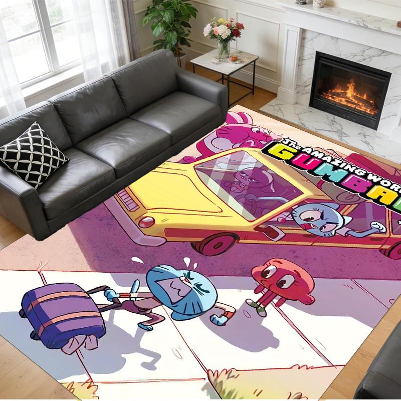 Anti‑Slip Crystal Velvet Floor Rug, Amazing World of Gumball Design Carpet for Indoor Living Bedroom Home Decoration