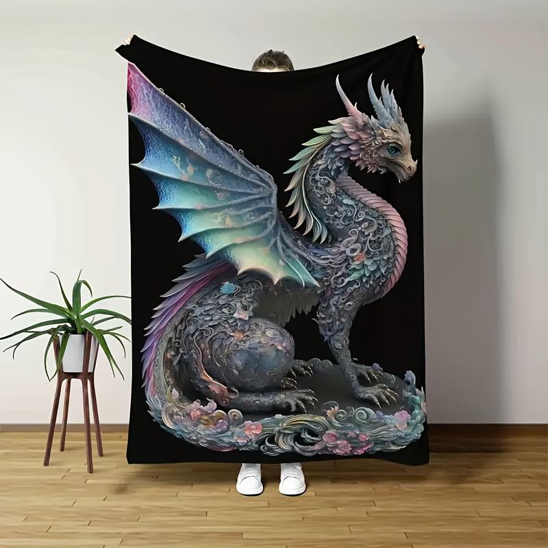 Colorful HugableCozy Dragon Pattern BlanketSoftWarm And Versatile for The SofaBedOffice And Travel AGreat Gift IdeaforAllSeasons