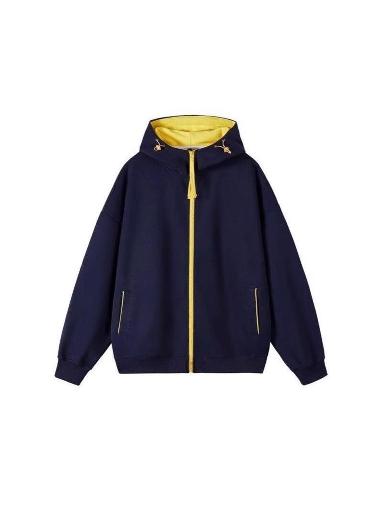 LOGO Unisex Färgblockerad Huvtröja med Dragkedja: Trendig Höst Casual Jacka