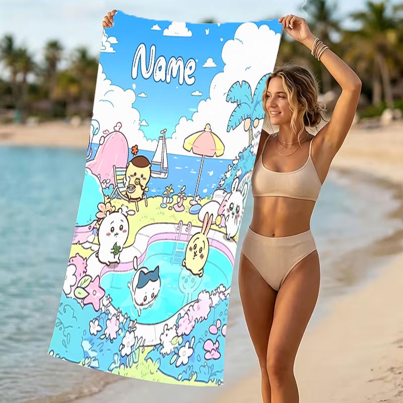 Customizable personalized beach towels Chiikawa themed designs.Suitable for the beach, yoga, sports;ideal as beach accessories