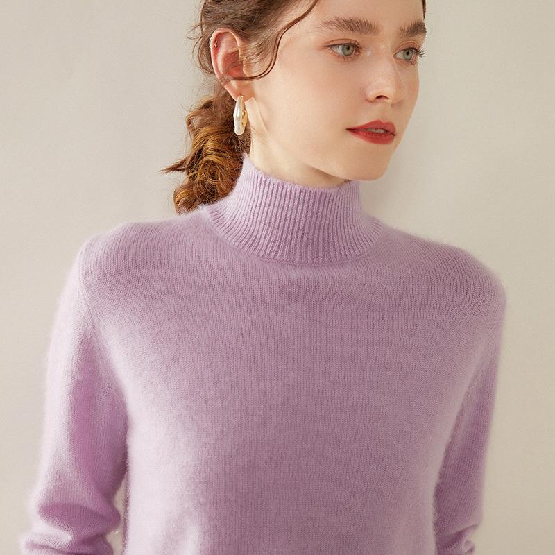 Women's Cashmere Half-High Collar Sweater: Autumn/Winter, Thick, Simple, Loose, Slimming Knitwear