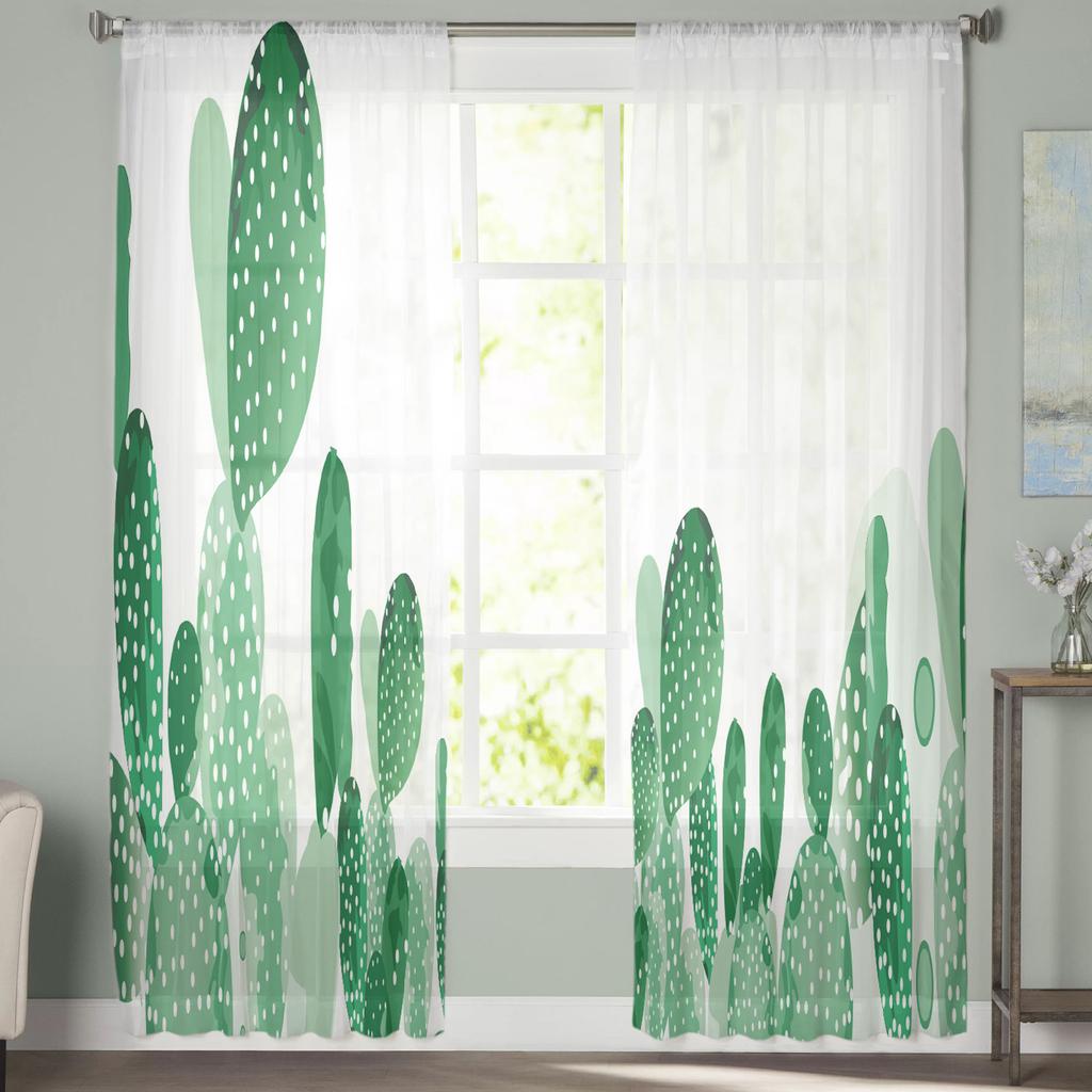 Cactus Green Luxury Tulle Curtains Modern Living Room Kitchen Chiffon Curtain Bedroom Sheer Valance Curtain