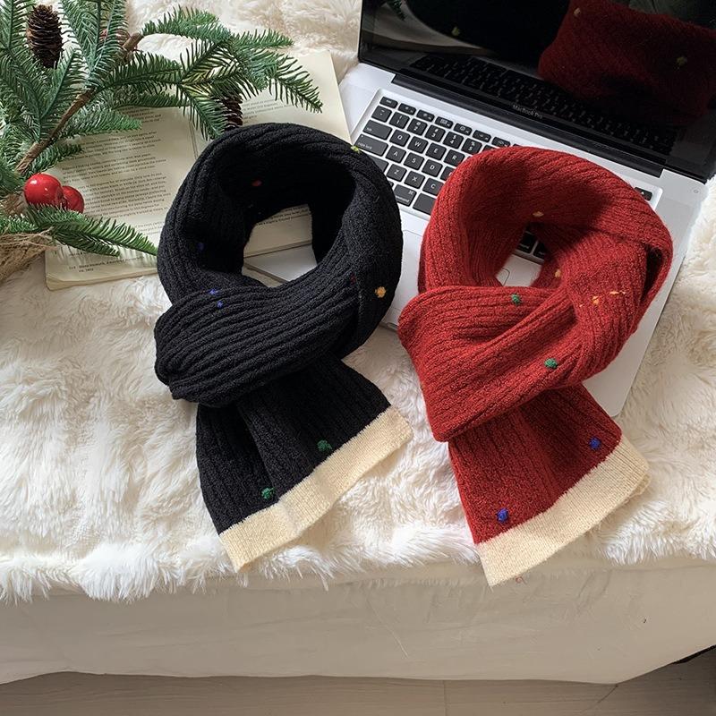 Scarf Women's Winter Advanced Sense Autumn and Winter Colorful Beans Versatile Warm and Cold Neck Protection Scarf Color Matching Shawl