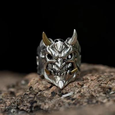Retro  Creative Trend Halloween Mask Skull Ring Men's Personalized Punk Hip Hop Rock Street Niche Finger Ring Accessories