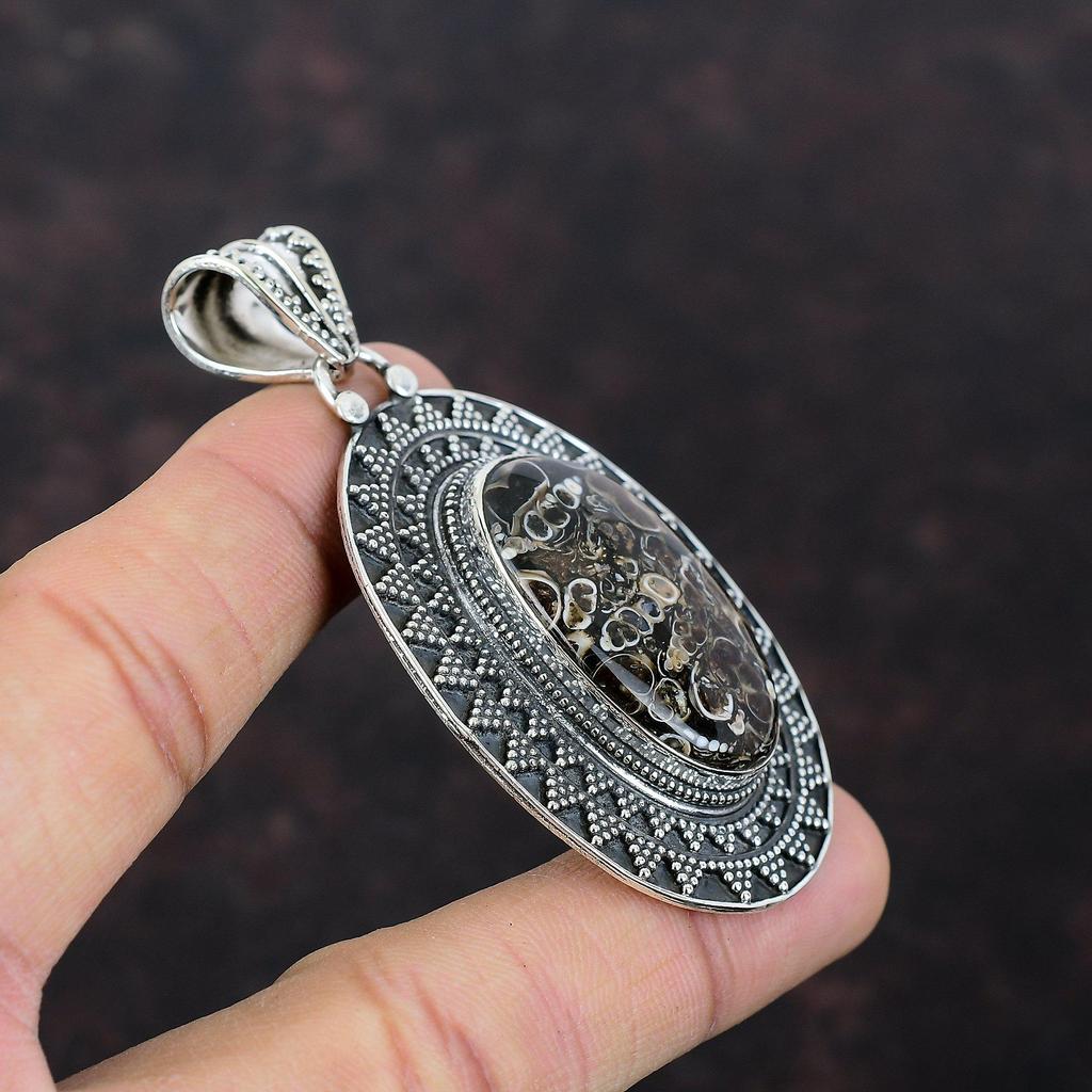 Turritella Agate Gemstone Pendant Stylish Pendant 925 Sterling Silver Pendant Vintage Pendant Handmade Pendant Silver Jewelry Wedding Gifts