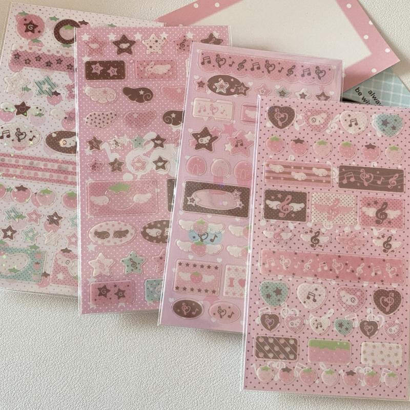 Kawaii Musical Note Strawberry Glitter Sticker For Phone Camera Handbook Sticker Cute Diy Decoration Sticker Girls Gift