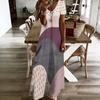 Women Plus Size V Neck Short Sleeve Geometric Printed Straight Maxi Dress