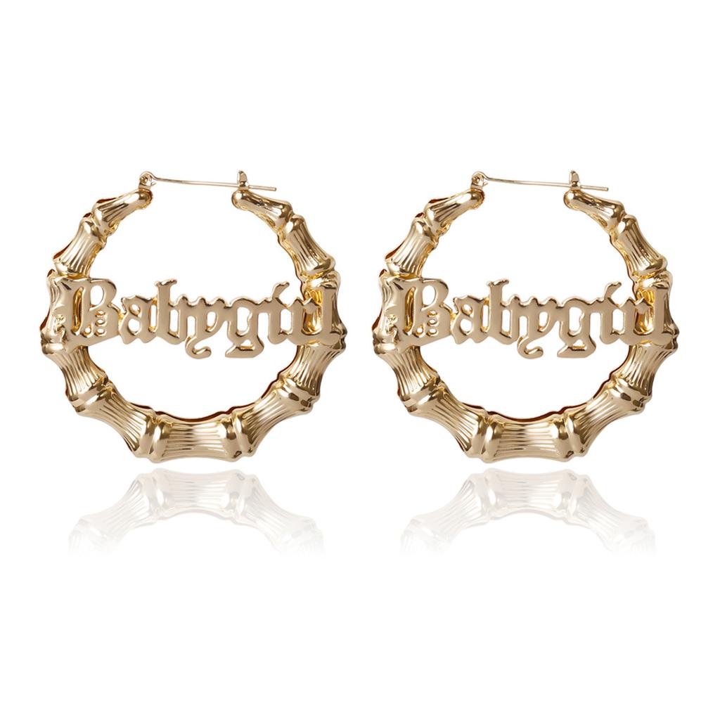 Hip Hop Punk Round Bamboo Earrings Creative Pockmarked Peach Heart Baby Letter Stud Earrings