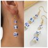 Blue White Porcelain Bead Earrings Round Chinese Style Retro for Women Han Fu Long Earring Pendant Niche Fashion Trend Accessory