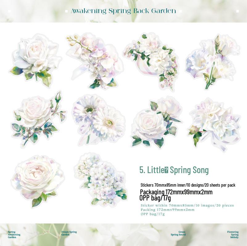 Сумеречный набор ПЭТ-стикеров - Серия «Сад весеннего пробуждения»: 20 Листов Декораций с Ретро Цветочным Узором в 6 Дизайнах