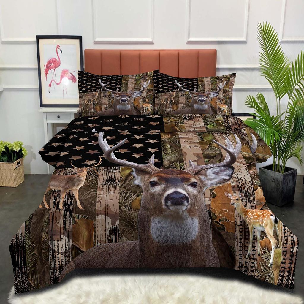 Wild Deer Comforter Sets For Kids Teens,American Flag Camo Bedding Sets Full Size Comforter Sets With 1 Comforter 2 Pillowcase