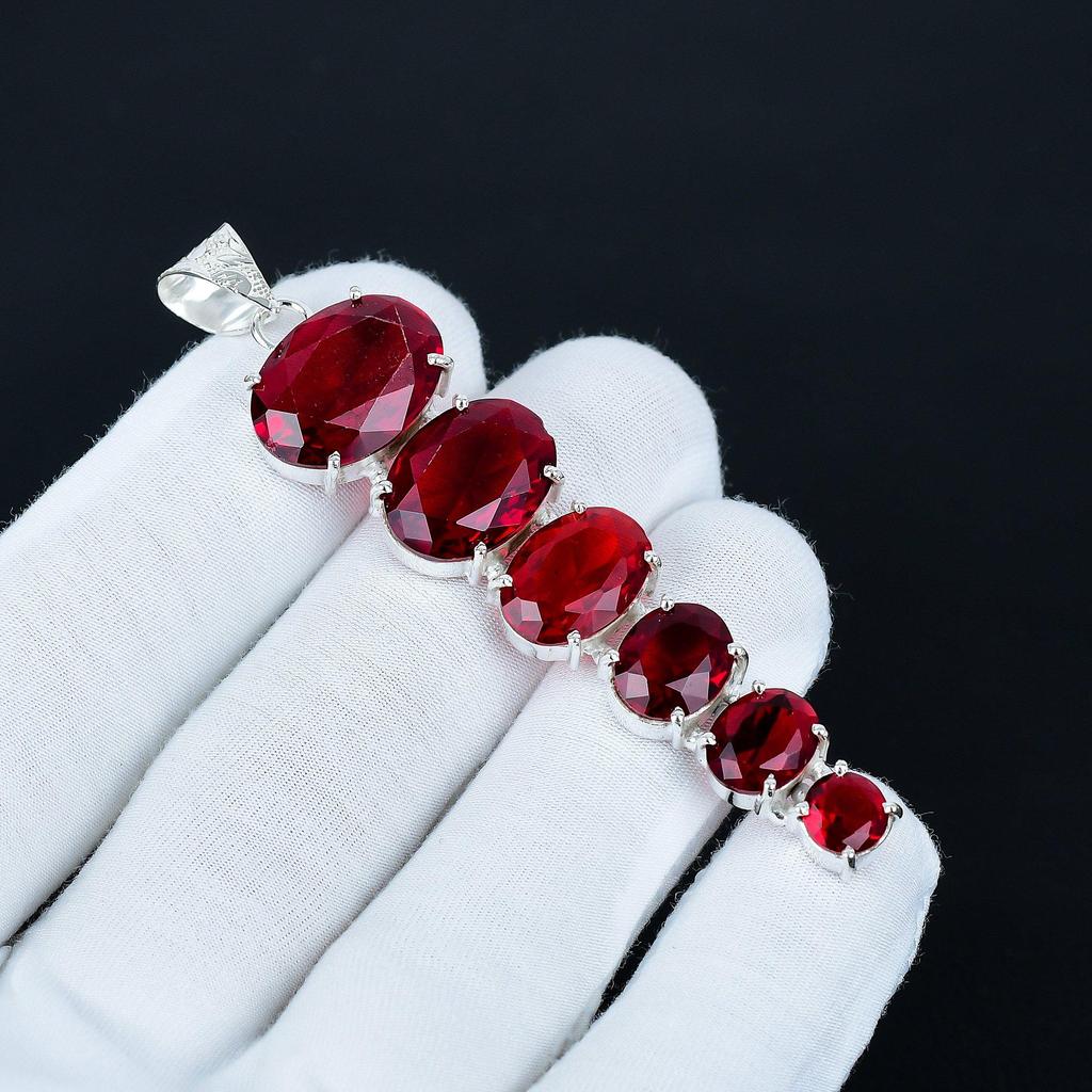 Red Garnet Pendant, 925 Sterling Silver Pendant, Handmade Pendant, Antique Pendant, Red Garnet Gemstone Pendant, Valentine's Day Gift