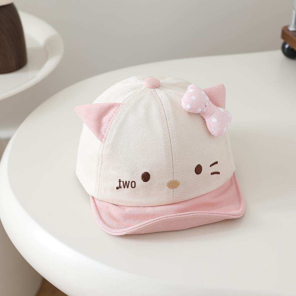 Girls' Spring/Autumn Baby Cat Baseball Cap with Cute Bow, Soft Brim, Sun Hat for Infants and Toddlers, Color Block Design