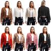 Jaquetas Cropped Femininas Estilosas com Franjas em Camurça Sintética Cardigan com Lapela Manga Longa