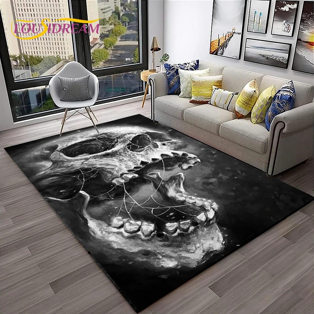 3D Gothic Horror Skull Carpet Rug for Home Living Room Bedroom Sofa Playroom Doormat Decor,Kid Game Area Rug Non-slip Floor Mat