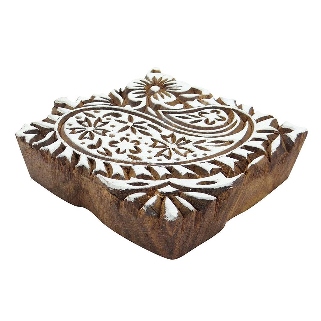 Decorative Paisley Pattern Wooden Stamp Block Hand Carved Textile Printing
