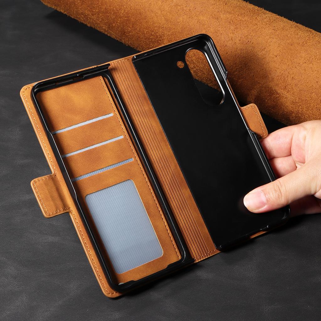 Phone Case for Samsung Galaxy Z Fold 7 6 5 4 3 W22 W23 5G Strong Magnetic Attraction Buckle Card Wallet Stand Leather Soft Cover