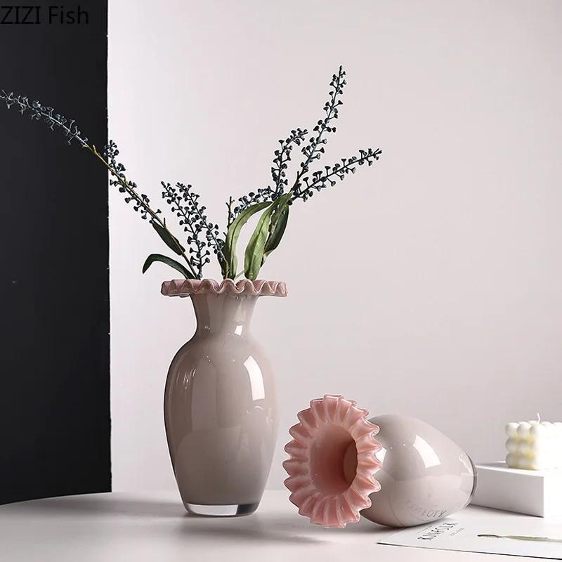 Kreative Rosa Blumenrand Glasvase Hydroponik Pflanzgefäß Schreibtischdekoration Blumenarrangement Florale Vasen Raum Ästhetische Deko