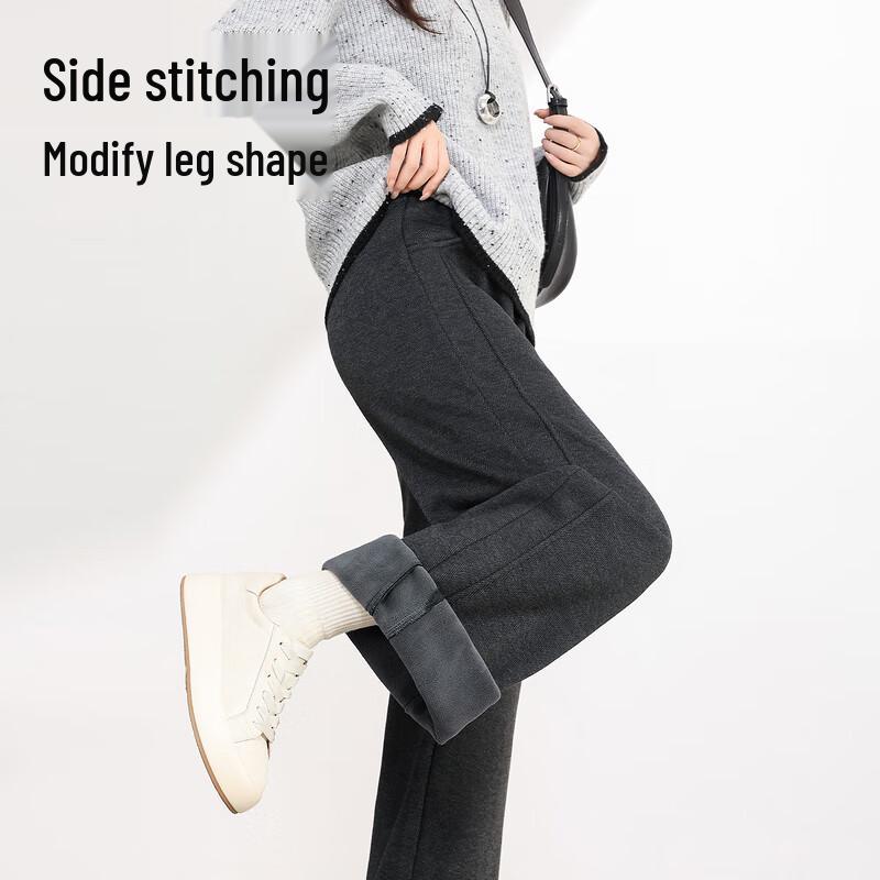 Baleno Women's Herringbone High-Waist Warm Straight-Leg Casual Pants