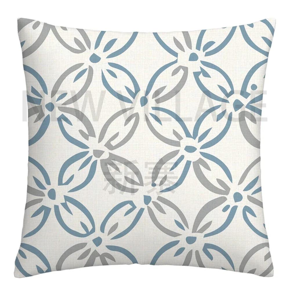 Federa cuscino geometrica lino blu lago bianco fodera cuscino divano decorazione casa può essere personalizzata per te 40x40 45x45 50x50 60x60