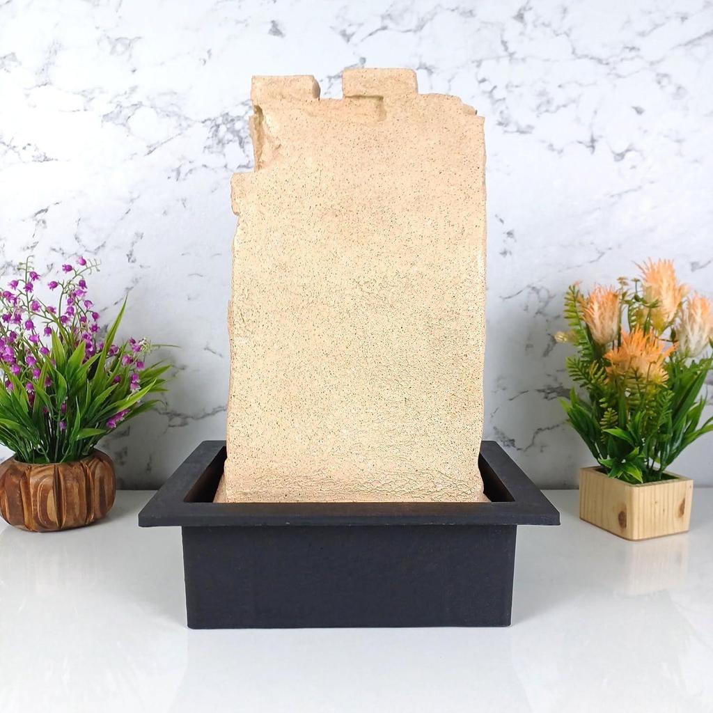 Stein Gufa Ganesha Tischbrunnen mit LED RGB Licht für Wohnkultur/Büro/Geschenk/Einweihungsgeschenk/Hochzeitsgeschenk (Beige Stone)