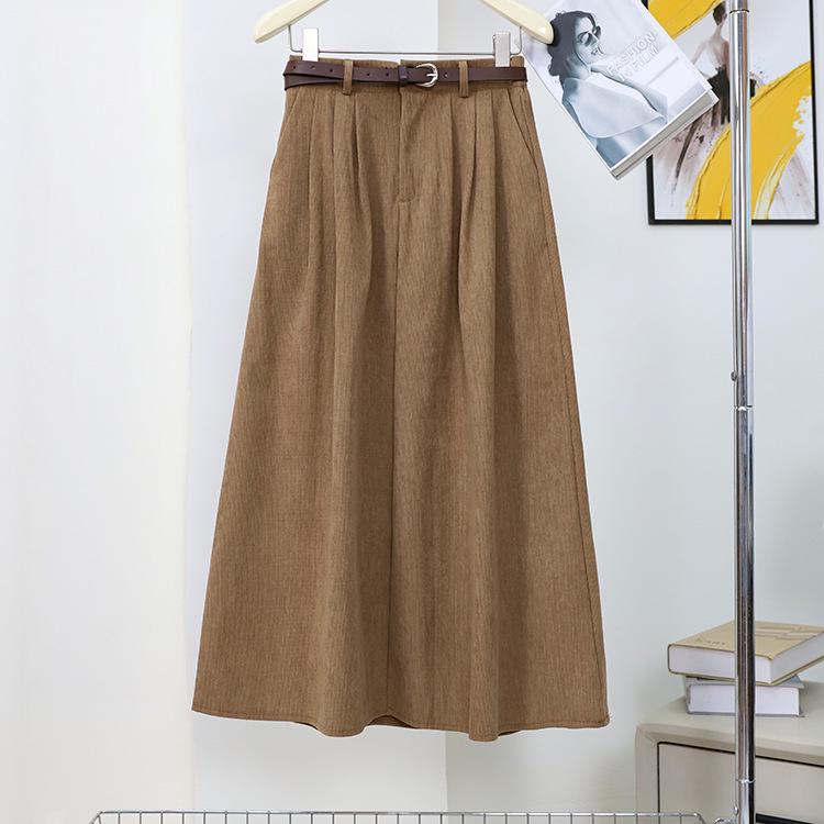 

Юбка миди А-силуэта из вельвета в стиле ретро Maillard для женщин цвета хаки с поясом – идеально для повседневного стиля осень/зима. Medium хаки