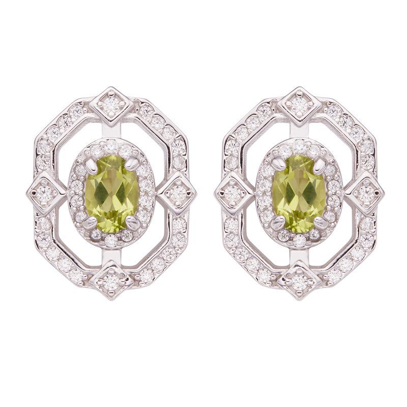 Sapphire Topaz Peridot Aquamarine Natural Color Treasure Ring Women'S Set S925 Silver Earrings